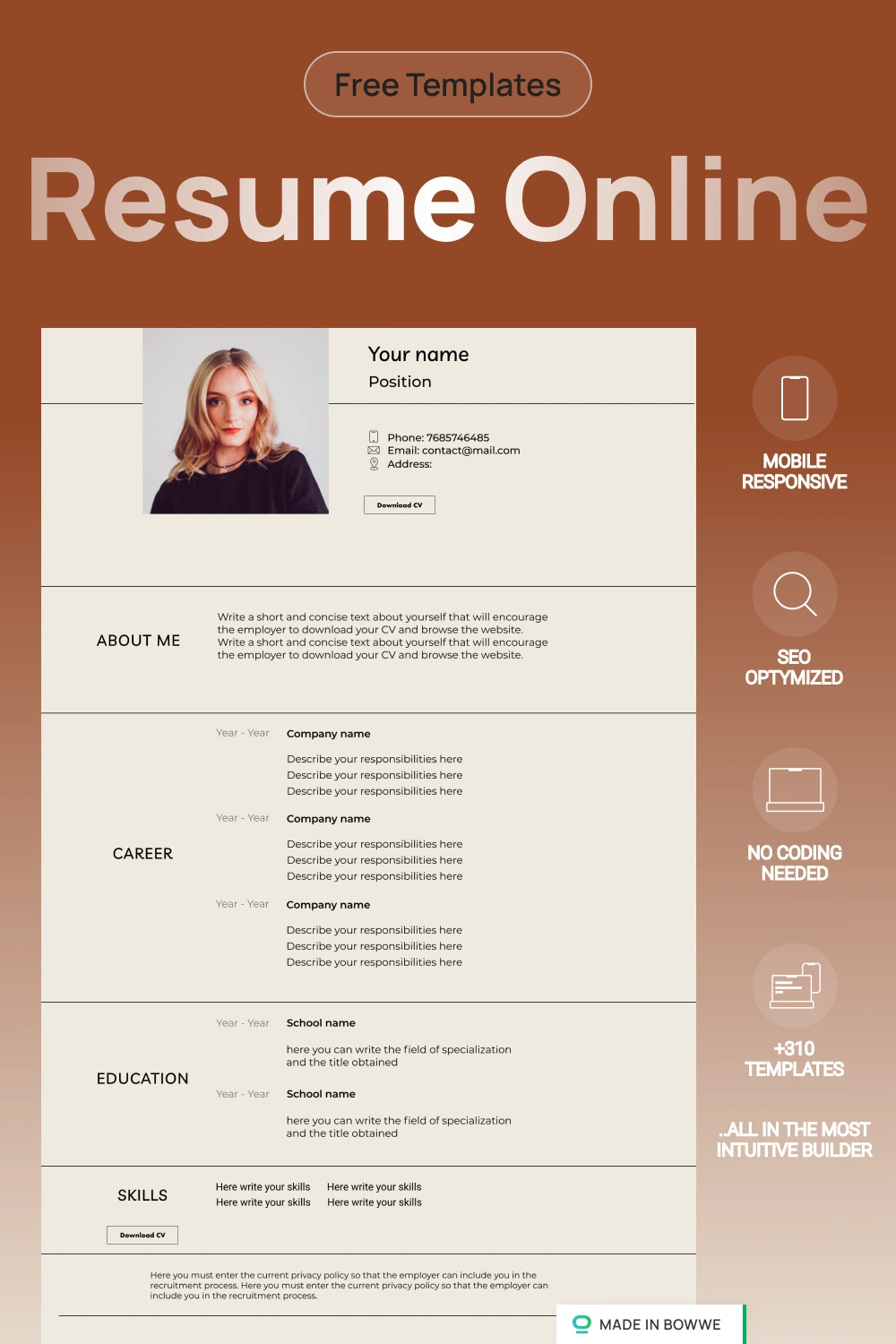 Classic resume template from BOWWE Resume Builder